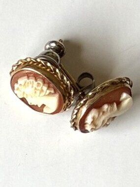 Vintage Carved Shell Cameo Post Earrings